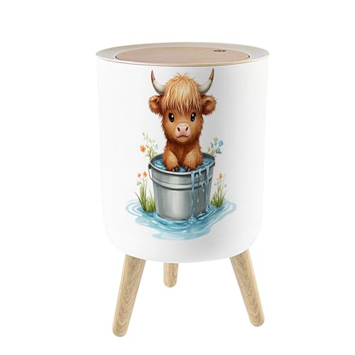 Pequeña caneca de basura con tapa y diseño floral