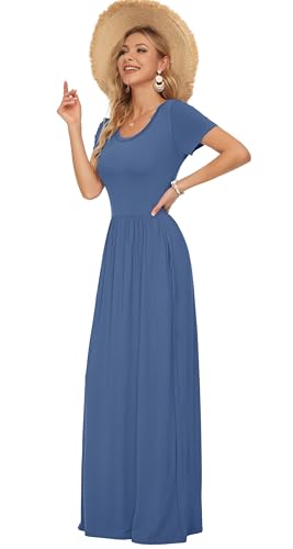 Image of AUSELILY Women's Classic Short Sleeve Loose Plain Casual Long Maxi Dresses for Women 2026
