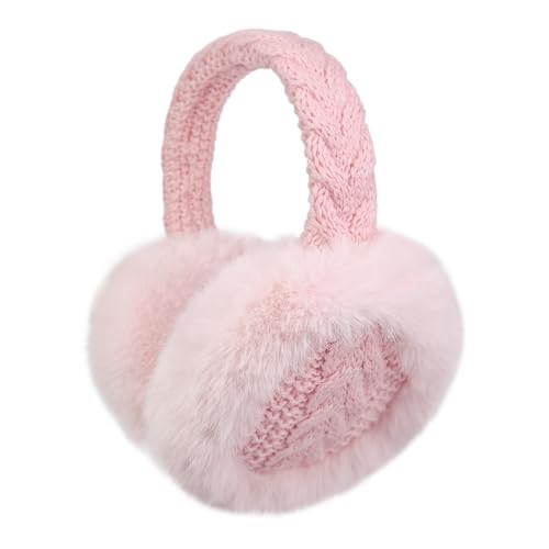 LCXSHYE Winter Women Ear Muffs Warm Knit Ear Warmers Girls Foldable Fuzzy Thick Earmuffs for Outdoor (Pink)