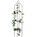 Tower Obelisk Garden Trellis 100% Metal 6.3 Feet Tall Plant Support for Climbing Vines and Flowers Stands,Black Green Lightweight Plant Tower