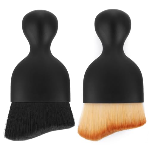 Amaxiu Brosse à poussière intérieure sans rayures, 2 pièces, brosse douce de nettoyage intérieur de voiture brosse de détail de voiture brosses de nettoyage de voiture(marron clair, noir)