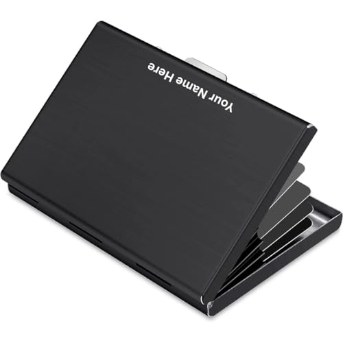Image of FELSTAR Customized /Personalized Name Engraved RFID Blocking Metal Smart Credit /Debit ATM Card Holder Wallet 6 Slot Holds 10-12 Cards for Men and Women Black
