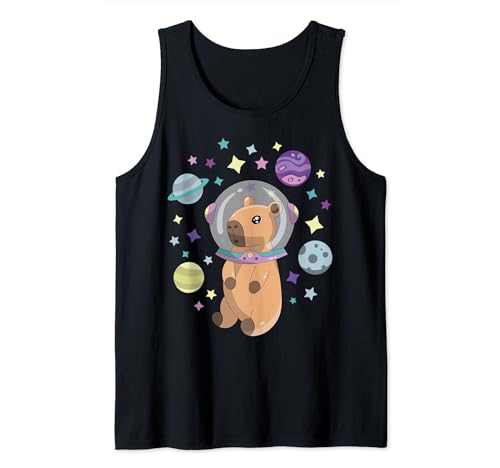 Capy in the Space Capybara Moon Spaceman Astronaut Costume Tank Top