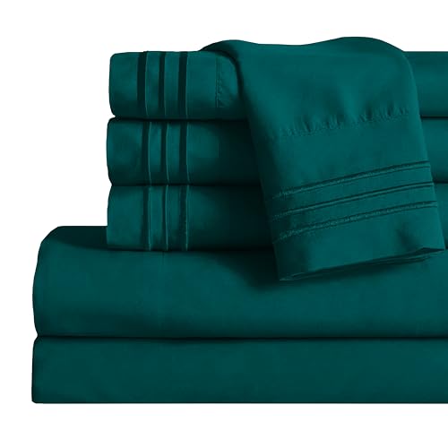 Image of Mocassi Queen Sheet Set - Luxury Hotel 1800 Premier Bedding Sheets & Pillowcases - Ultra Soft Breathable & Cooling Bed Sheets - Deep Pocket - Wrinkle Resistant - 6 Piece Set - Queen, Marine Blue