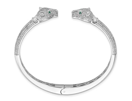 Lioness Head Cuff Bangle Bracelet in Sterling Silver with Cubic Zirconia (CZ) s2