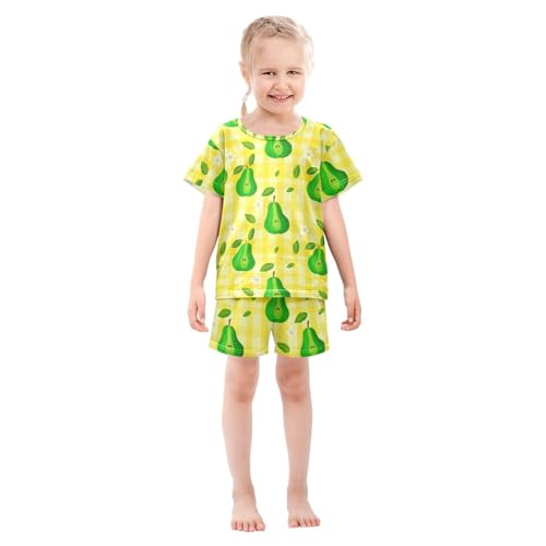 Pear Flowers Yellow Pajama Set Short Sleeve Pajamas Shorts Sets Cotton PJS 2 Piece Clothes Set 5Y3