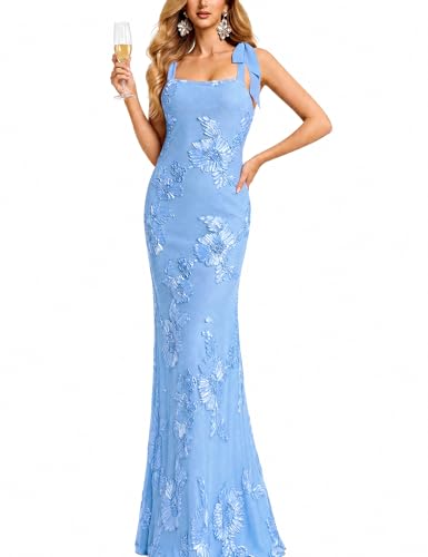 VOUIAO Women Floral Mermaid Wedding Guest Cocktail Dress Light Blue S