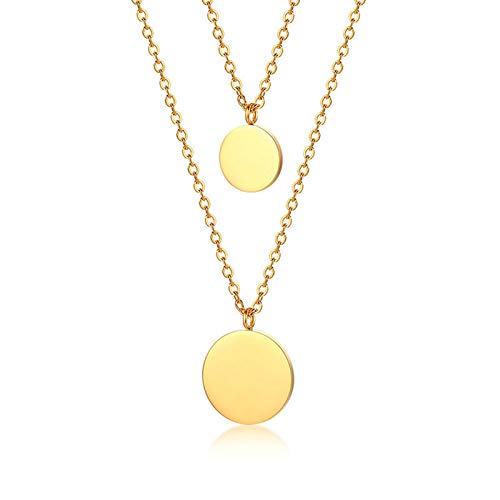 AnazoZ Colgantes Mujer Acero Inoxidable Doble Capas Redondo Collar Oro