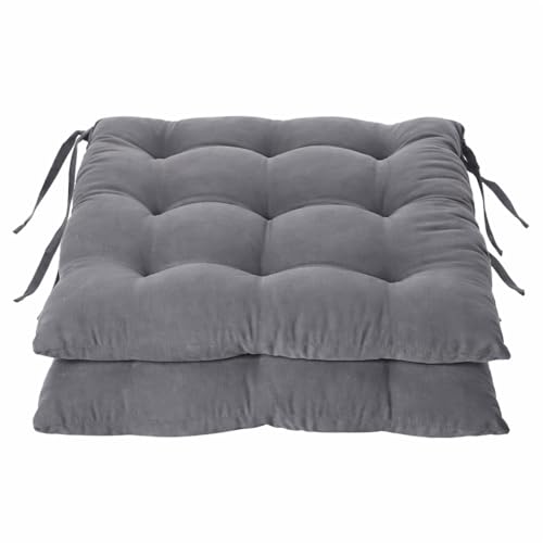 Image of Wakewell Soft Chair Pad with Ties | Square Padded Chair Pad Cushion for Dining Chair, Kitchen & Office | Washable Microfibre Chair Pad for Home Seating (2, Grey)