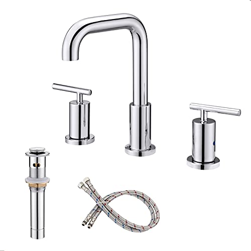 Tech Deals 🔥 NEWATER Two-Handle 8-inch Widespread Bathroom Sink Faucet Modern Vessel Vanity Faucets Three Hole Rv Commercial Lavatory Faucet with Metal Pop-up Sink Drain & Supply Lines，Polished Chrome
