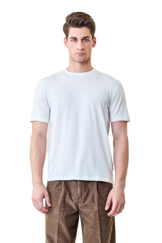 Image of SNITCH Men Slim Fit Cotton Lycra T-Shirt | Minimalist Pullover Short Sleeve Crew Neck Styling | Breathable Stretchable Soft Texture Casual Everyday Wear Plain Tee