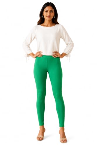 Image of Women's Cotton Lycra Ankle Length Leggings | Regular Rise, Soft 4 Way Stretch Fabric | Casual & Ethnic Wear