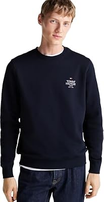 Tommy Hilfiger Sudadera Hombre Stack con Cuello Redondo, Azul (Desert Sky), XS