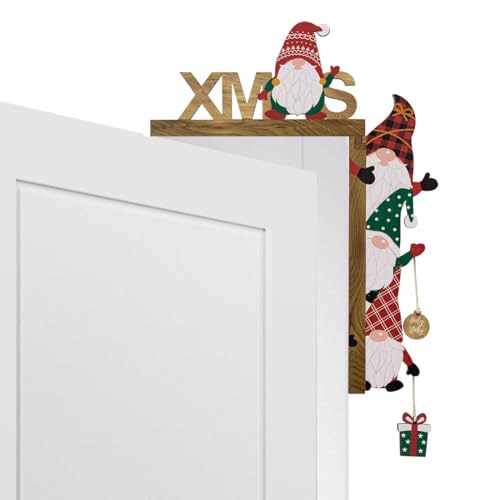GXGM Natale Decorazione Cass Porta Legno, Decorazioni Addobbi Natalizie per la casa per il Telaio Della Porta con Adesivo Rotondo, Addobbi Natalizi Simpatica Statuetta di Nano per Porte(B)