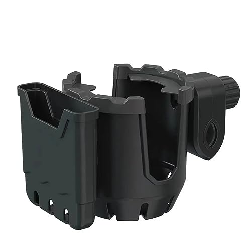 Image of Safe-O-Kid Stroller Cup Holder with Phone Organizer /Holder, Universal Cup Holder for Bottle with Handle, 360 Degrees Rotation Bottle Holder for Stroller, Pushchair, Wheelchair, Walker -Black