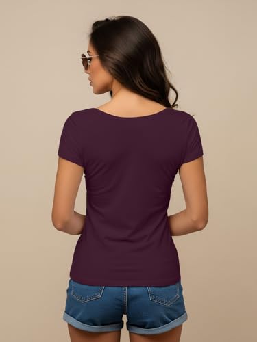 Image of JUNEBERRY Cotton Lycra Regular Fit V- Neck Solid Core Half Sleeves T-Shirt for Women & Girls (Colors Available: Black, Green, Magenta, Blue, Orange & Limeade)