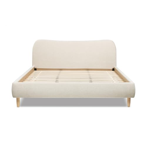 Jennifer Taylor Home Roman Curved Headboard Upholstered Platform Bed, King, Oatmeal Light Beige Chenille