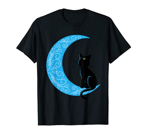 Gato negro media luna luna marina mamá Camiseta