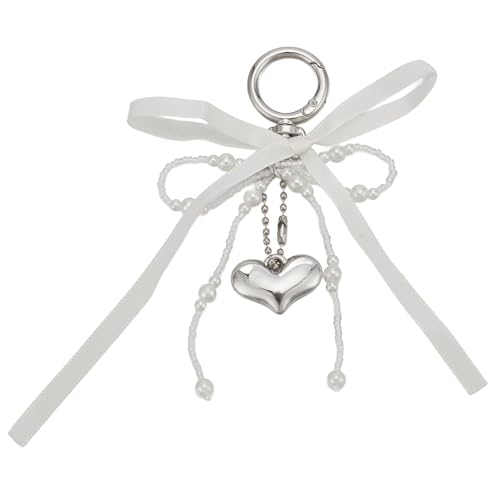 NICENEEDED Llavero con Lazo de Perla Kawaii, Llavero con Lazo de Cinta Blanca Y...