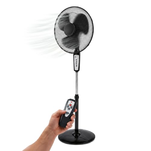 Wintem Ottawa Ventilateur sur Pied Noir avec Télécommande 65W – Pales 40 cm, 3 Vitesses, Oscillant, Minuterie 4h, Hauteur Réglable jusqu'à 128 cm,...