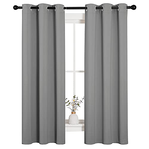 Image of NICETOWN Silver Grey Blackout Curtain Panels for Bedroom, Thermal Insulated Grommet Top Blackout Draperies and Drapes (2 Panels, W34 x L63 inches)