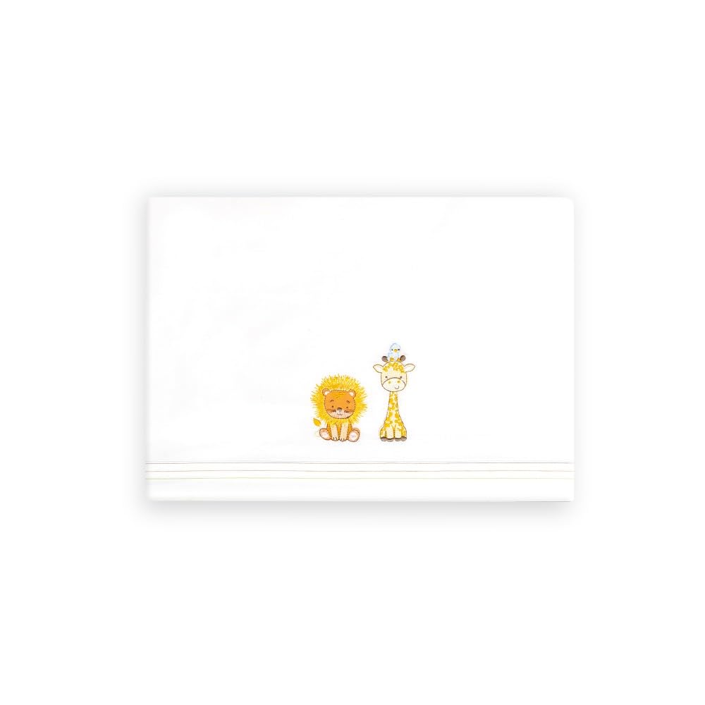Interbaby - Parure de lit pour Berceau 50 x 80 cm, 100% Coton, avec Drap-Housse, Drap Plat et taie d'oreiller, idéale pour Printemps, été, Lion Girafe Oiseau Blanc