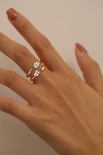Sewyer Adjustable Gold Rings for Women Non Tarnish, Dainty 14K Gold Plated Open Stackable Rings for Women Trendy Cubic Zirconia Band Ring Tarnish Free Waterproof Jewelry Gifts — view 2