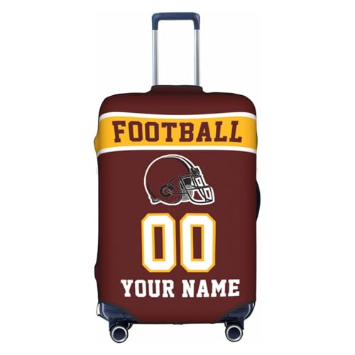 Image of Custom Luggage Cover Personalized Football Style Suitcase Cover with Name Number Customized Washable Elastic Sports Travel Suitcase Protector for Business Vacation Gifts, Yellow Red