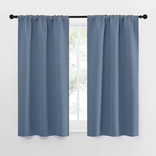 NICETOWN RV Blackout Curtains for Camper Windows, Short Blackout Curtains & Drapes, Thermal Insulated Blackout Curtain Panels for Kids Room, Play Room (Stone Blue, 29" Wide by 50" Long, 2 PCs)