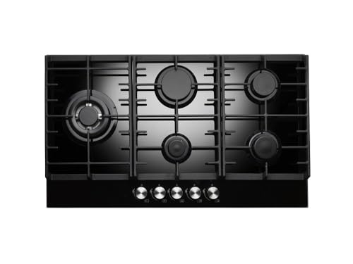 Teknix Signature Collection SCGH91B - Cocina de gas de 90 cm con quemador de wok de 3,8 kW, cristal negro