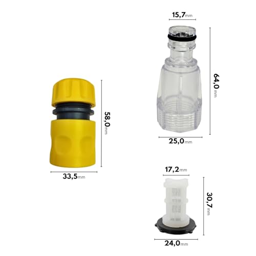 Kit Conector Transparente com Filtro e Engate Amarelo Compatível com Lavajato Lavor Wash Magnum