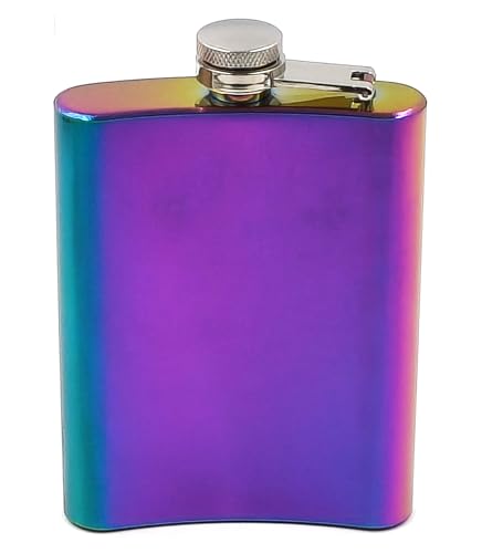 Image of Rainbow Color Design Stainless Steel Hip Flask with Funnel 8 Oz (236 ml) I Unique Style Wine Whiskey Liquor Flask I Unisex Alcoholic Drinks Holder Pocket Bottle (Rainbow+Funnel)