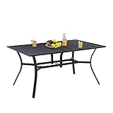 VICLLAX Patio Dining Table for 6 Person Rectangle Metal Outdoor Table with Umbrella Hole,Black