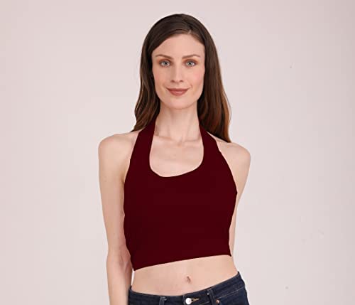 Image of THE BLAZZE 1381 Women's Basic Sexy Solid Backless Halter Neck Slim Fit Sleeveless Crop Top for Women