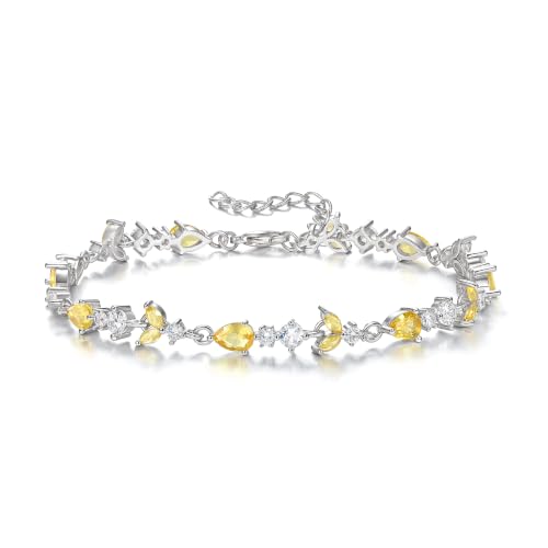 Crysdue Women's Marquise Pear CZ Tennis Bracelet Wedding Jewelry Yellow