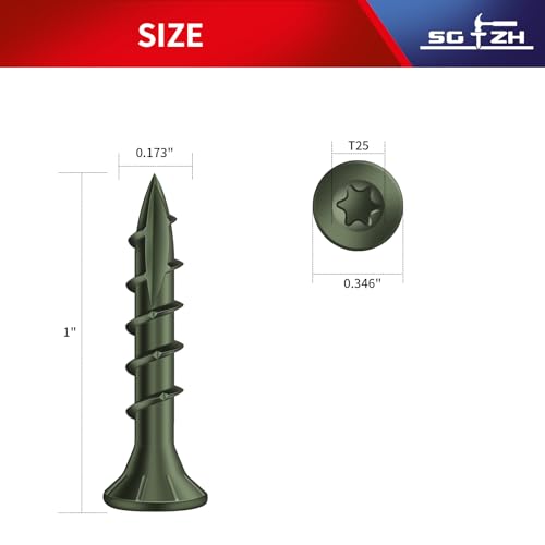 Image of #8 x 1 Inch Deck Screws (215Pcs) 1lb. Carbon Steel, Green, Flat Head, Rust Resistant epoxy Coated, with T25 Star Bit