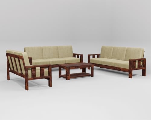 Image of KL Furniture Wooden 8 Seater Sofa Set for Living Room | Sheesham Wood Sofa Set 8 Seater for Home| Solid Wood Sofa Set (3+3+2 Natural Finish)