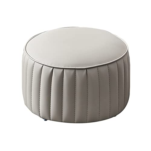 Pouf moderne rond en cuir gris pour chambre, petit repose-pieds de salon - 2