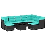 vidaXL Salón de Jardín con Cojines 10 unids, Sofás de Patio, Conjunto de Muebles, Muebles de Terraza Exterior, Negro Resina Trenzada