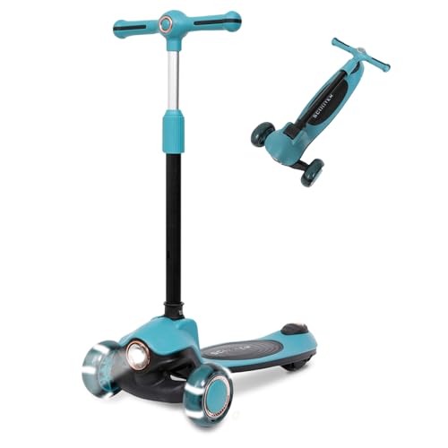 Habib Gruppe Kinderroller Tretroller 3-Rad - LED Frontlicht, Rücklicht & Leuchtendes Deck Scooter, Faltbar, Höhenverstellbar, rutschfest & Pannensicher (3-10 Jahre) (Blau)