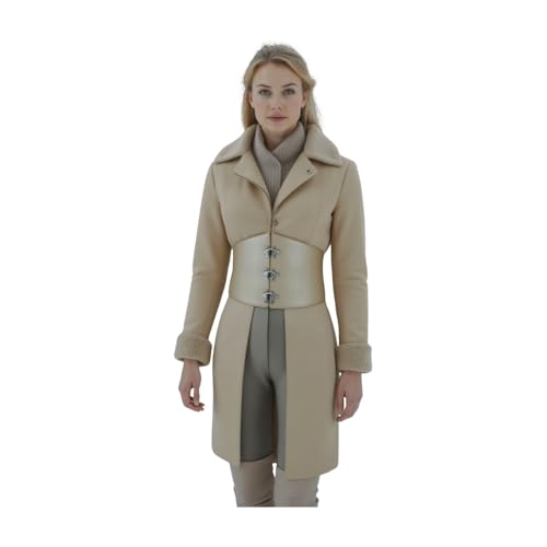 Women Fashion Wide Elastic Corset Belt High Waist Silver Metal Hooks S M Beige Champagne