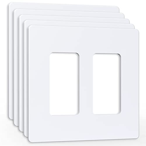 Amerisense Outlet Cover Screwless Decorator Wall Plate Light switch Power Plug Cover 2-Gang Standard Size White 5 Pack