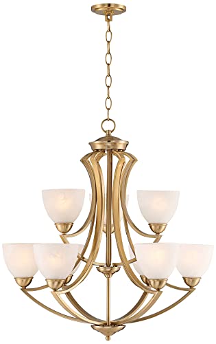 Possini Euro Design Milbury Soft Gold Chandelier Lighting 28 3/4" Wide French 2-Tier White Frosted Glass Cup Shades 9-Light Fixture For Dining Room House Home Foyer Kitchen Entryway Bedroom Living #TOP7