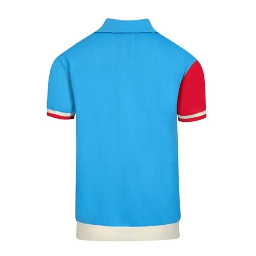 Poloshirt tejido para hombre OXKNIT, estilo personal retro rojo, blanco y azul, algodón con botones miniatura 3