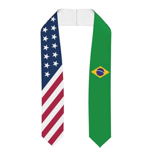 RUAYSNI Brazilian Flag And Usa Flag Graduation Stole Sash For Study Aboard International Students Brazil Graduation Honor Stole
