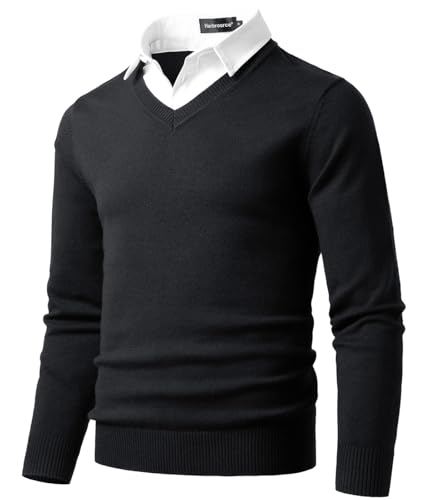 Harbrosrce Pull Chemise Homme Chandail Pullover Pull col V Tricot Basique Classique Uni Sweaters