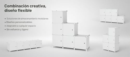 Miniatura 5 de Attdetjl Organizador 6 Cubos Con Puertas - Estante Modular Apilable Para Dormitorio, Armario, Salón O Debajo Escaleras, Fácil Montaje, Color Blanco Attsl6002