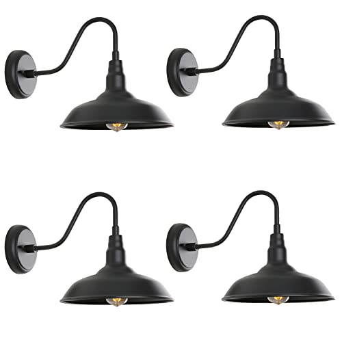 Goalplus 10In. Gooseneck Barn Light 4 Pack Farmhouse Wall Mount Light Fixture Exterior Waterproof Black Industrial Wall Sconce For Porch, Garage, Patio And Doorway, E26, Lm2201-4P #TOP9