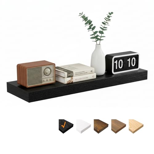 Image of RICHER HOUSE Black Floating Shelves, Long Wall Shelf, 80 x 23.5 x 3.8cm