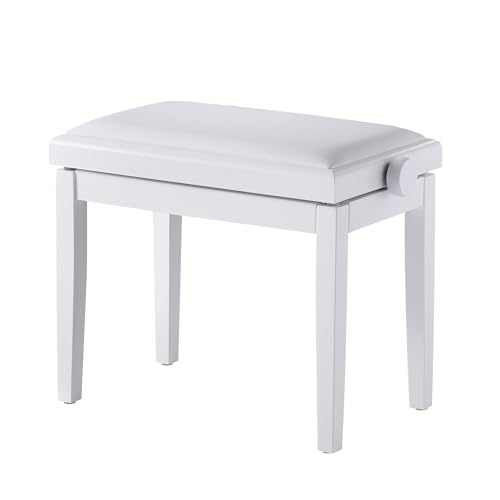 FILISITE Classic Adjustable Piano Bench,Wooden Piano Stool with Faux Leather Padded Cushion, Vanity Bench, Piano Seat 57(L) x 32(W) x 48/56(H) cm(White)